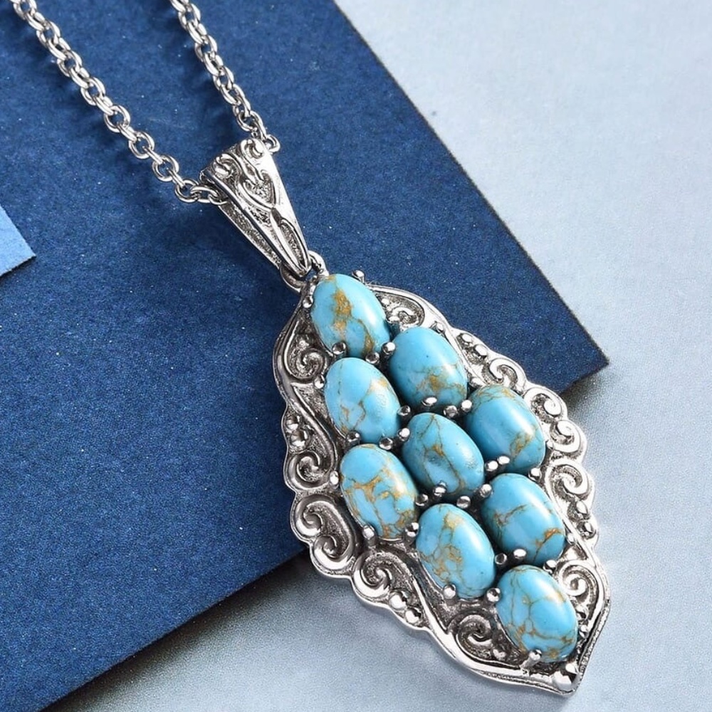 Mojave Blue Turquoise Multi Stone Pendant Silver Necklace
